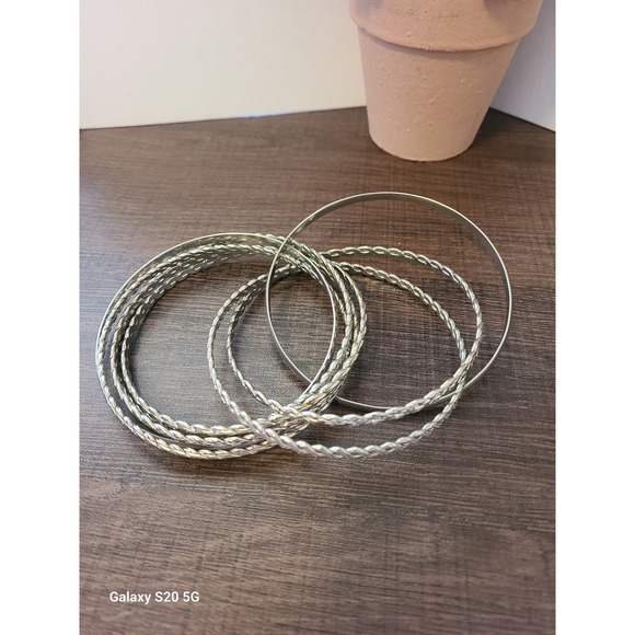 Source Unknown Jewelry - Silver Tone Stackable Bangle Bracelet Set 8 Piece Twisted Rope Smooth Minimalist